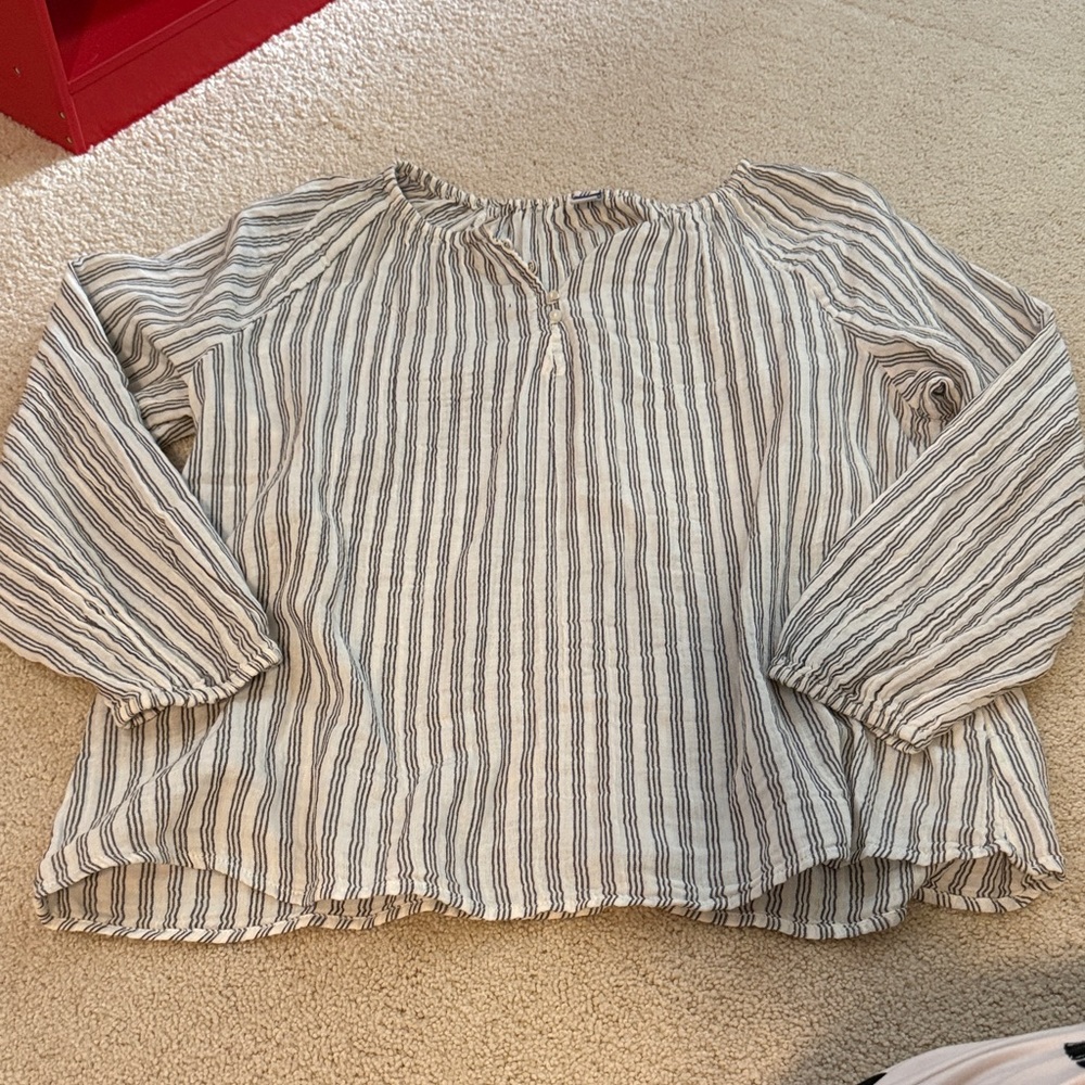 Old Navy Cream and Black Striped Peasant Top